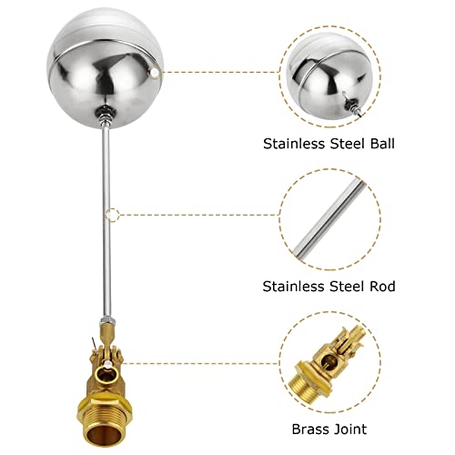 ABuff 2 Pack Stainless Steel Float Ball Valves 3/4 Inch Thread Float Valve for Water Tank, DN20 Floating Ball Valve Automatic Water Level Control Float for Tank Pond Water Pump Aquariums Reservoir