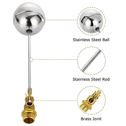 ABuff 2 Pack Stainless Steel Float Ball Valves 3/4 Inch Thread Float Valve for Water Tank, DN20 Floating Ball Valve Automatic Water Level Control Float for Tank Pond Water Pump Aquariums Reservoir