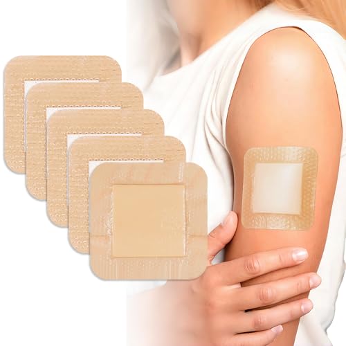 Silicone Foam Dressing, Waterproof Silicone Bandages, Heavy Exudate Wound Care Pads, High Absorbency Bed Sore Bandages Wound Care Dressing Pad 4"x4" 5 Packs