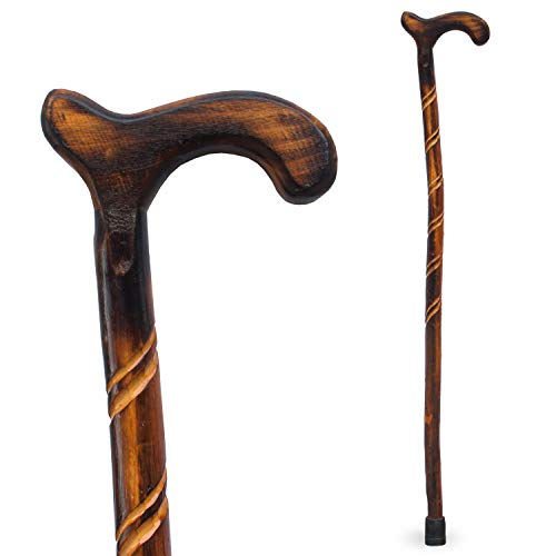 RMS Wood Cane - 36 Inch Natural Wood Walking Stick - Handcrafted Wooden Offset Canes and Walking Canes for Men or Women - color: Spiral
