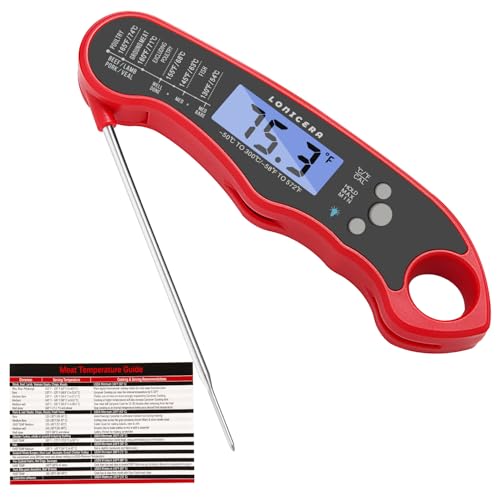 LONICERA Digital Meat Thermometer, Instant Read 1-2 s, Foldable Probe, Red