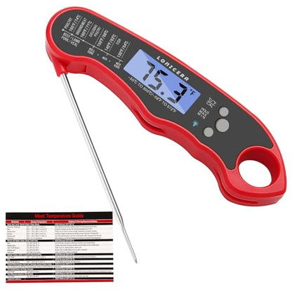 LONICERA Digital Meat Thermometer, Instant Read 1-2 s, Foldable Probe, Red
