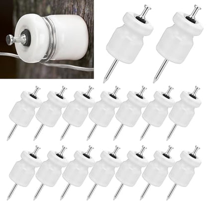 Pangda 25 Pack Porcelain Electric Fence Insulators, Lag Screw with Nails