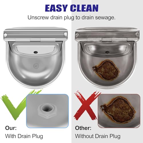 ToLanbbt 2PCS Automatic Animal Dispenser Horse Water Bowl with Float Valve Stainless Steel Goat Waterer Feeder Outside Water Trough for Livestock Auto Fill Dog Water Bowl with 1/2" Hose, Drainage Hole - size: 2 PCS