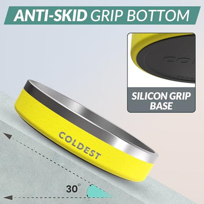 Coldest Dog Bowl - Anti Rust Metal, Non Slip, 3 Layers Insulated Stainless Steel Dog Bowls - Spill Proof & Heavy Duty - Water Bowl for Dogs, Cats & Pets, Dish Washer Safe (21 oz, Solar Yellow) - color: Solar Yellow, size: 21 oz
