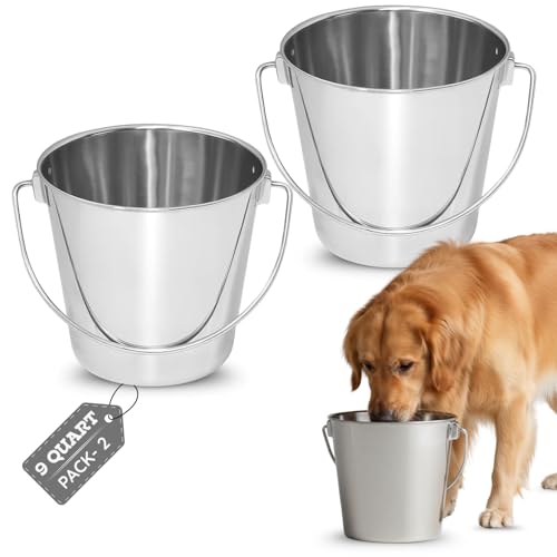 9Qt Round Stainless Steel Heavy Duty Dog Water Bucket, 2-Pack - size: 9 Quart (Pack of 2)