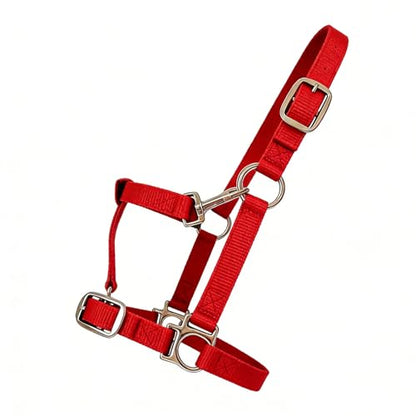 Heavy Duty Soft Nylon Horse Halter, Padded and Adjustable, Chin and Throat Snap Hook Halters for Horses, Heavy-Duty Metal Buckle - color: Red