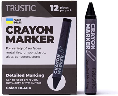 Universal Crayon Wax Marker for Industrial and Craft Detailed Marking on Lumber Metal Carton Ceramics Concrete Glass Plastic Tire 4 x 1/2", Pack of 12 (Black) - color: Black