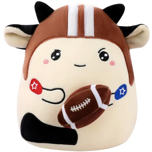 Cowdy Blitz Football Stuffed Animal, 8 Inch Plush Cow Toy in Helmet Holding Rugby, Cute Sport Plushie Pillow, Gifts for Kids Boys Girls, Room Party Sports Game Day Decor Birthday - style: Football Cowdy