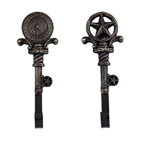 Urbalabs Western Rustic Texas Seal and Star Decor Wall Hooks Coat or Key Holder Wall Hook Mounted Decorative for Hats, Coats, Towels, Mudroom, Rustic Distressed Finish - color: Texas Seal