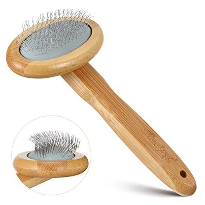 Patelai Wool Carding Brush, Bamboo Slicker with Steel Pins for Fur