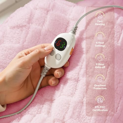 Templewet Heated Blanket Throw 50" x 60",Soft Electric Blanket,Pink | Timer Settings,Auto Off,Sherpa Heated Throw Blanket,Machine Washable,Fast Heating for Sofa Bed Office Use,Gifts for Women - color: Blush Pink