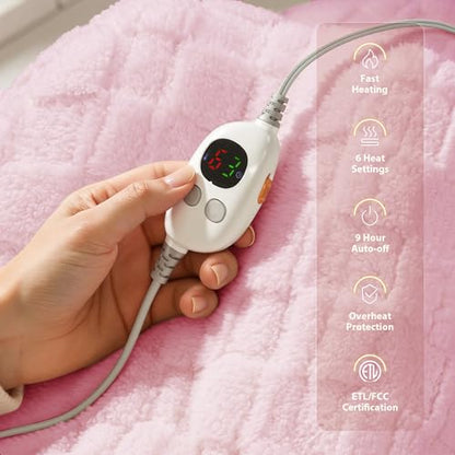 Templewet Heated Blanket Throw 50" x 60",Soft Electric Blanket,Pink | Timer Settings,Auto Off,Sherpa Heated Throw Blanket,Machine Washable,Fast Heating for Sofa Bed Office Use,Gifts for Women - color: Blush Pink