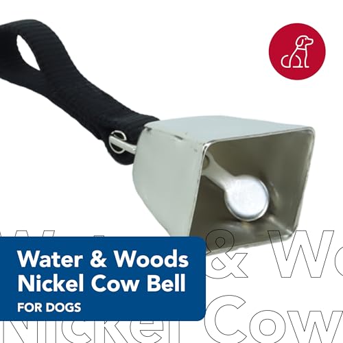 Water & Woods Nickel Cow Bell for Dogs by Coastal Pet - Durable Noise Maker - Easy Attachment - Nickel-Plated Material with Nylon Handle - Black, Large