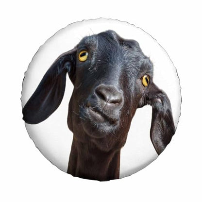 Black Goat Spare Tire Cover Cute Funny Goat Portrait with Humorous Face and Yellow Eyes Polyester Universal Wheel Tire Cover for Trailer Camping Weatherproof for Rv SUV Truck Camper Travel 17 inch - size: 17 inch