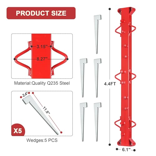 4ft Woven Wire Fence Stretcher Bar with 5 Wedges, Heavy-Duty Carbon Steel Fence Stretcher Tool Wire Puller, Red Anti-Corrosion Coating, 4.4ft Length, Ideal for Farms, Ranches & Outdoor Fencing - size: 4 Feet