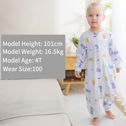 HAHASHOW Baby Cotton Long Sleeve Sleeping Bag Animal Triple Zipper Boys Girls Wearable Blanket With Legs for 6 Months-6T - color: Blue