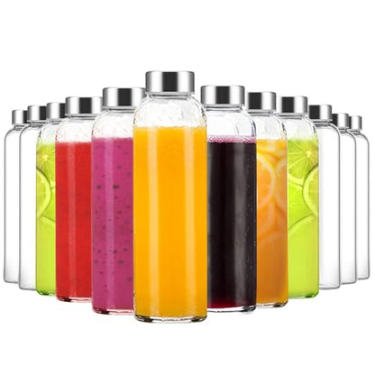 Luxfuel Clear Glass Bottles with Lids, 18oz Glass Water Bottles for Juicing - color: Clear Glass Bottle 24Pack, size: 18oz
