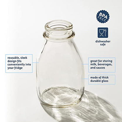 kitchentoolz 16 oz Glass Milk Bottle with Lid and Pour Spout – Small Glass Creamer Container for Refrigerator – Airtight Pint Milk Bottle for Coffee, Tea, and Liquid Storage