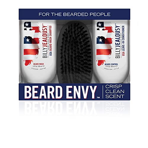 Billy Jealousy Beard Envy Facial Hair Refining Kit with Beard Wash Facial Hair Control and Boar Bristle Brush for Clean, Hydrated, Soft, Tamed Unruly Mane - style: USA Edition
