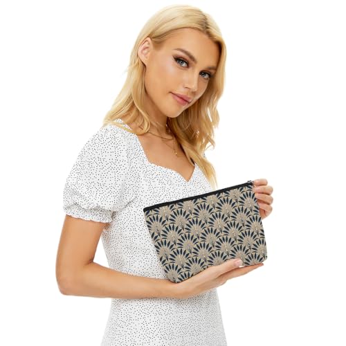 Peacock Fan Leaf Makeup Bag Blue Beige Cosmetic Bag - color: Multicolor 1606