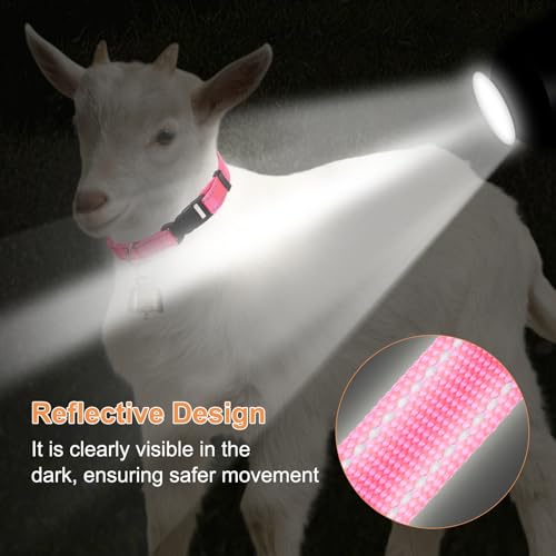 Generic 1-Set Reflective Goat Collars with Bell, 13.8"-20.5" Polyester Adjustable Pet Collar with Anti-Lost Grazing Copper Bell for Small Farm Animal/Sheep/Cow/Goat [Multicolor]