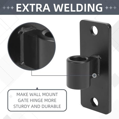 Gate Hinges, 4 Pack Steel Wall Mount Gate Hinge Fit 5/8'' Pin Fence Post Hinge, Heavy Duty Gate Hinges for Wooden or Concrete Farm Gate and Fence Gate(Screws Included) - color: Black-4 Packs