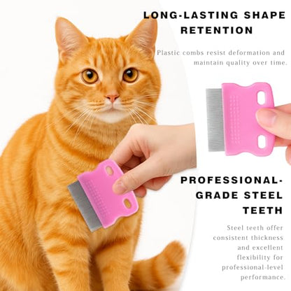 Flea & Lice Combs for Pets – Fine-Tooth Stainless Steel Grooming Set, Dematting Tools for Dogs and Cats – 5 Pack