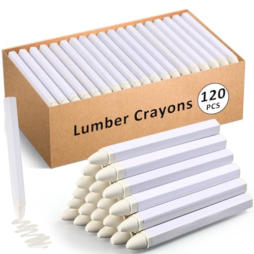 MotiMind 120 Pcs Industrial Lumber Crayons Bulk Wax Tire Marker Construction Marker for Craft Detailed Marking on Lumber Metal Carton Ceramics Concrete Glass Plastic 4.45" x 0.43" (White) - color: White