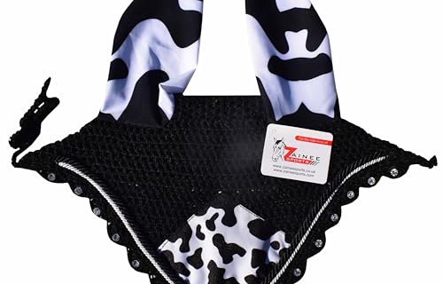Cow Print Saddle Pad Set with Matching Ear Bonnet – Animal Print Horse Riding Gear – Non-Slip & Breathable – Western/English Show - size: Cob