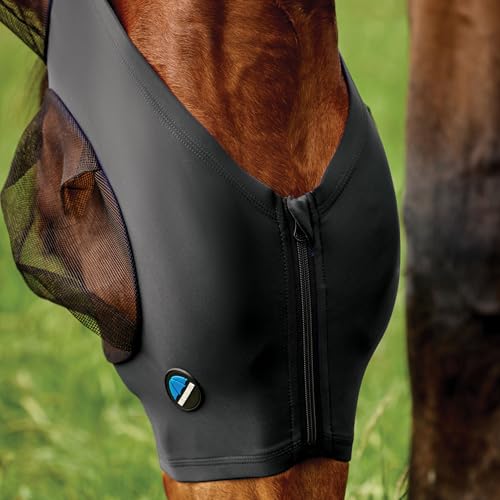 WeatherBeeta ComFiTec Deluxe Stretch Fly Mask with Ears, Black/Black, Large - color: Black/Black, size: L