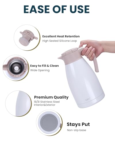 GiNT 2.2L / 74Oz Thermal Coffee Carafe, Insulated Stainless Steel Coffee Carafes for Keeping Hot/Double Walled Vacuum Thermal Carafe (White) - color: White, size: 74.4 Ounces