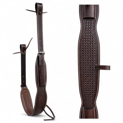 CHALLENGER Horse Western Basketweave Tooled Leather Rear Flank Saddle Cinch Billets 9780 - color: Dark Brown