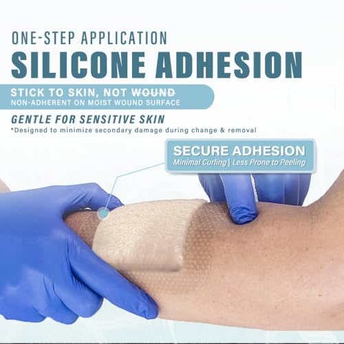 EVERLIT Silicone Super Absorbent Dressing | Sterile Adhesive Bandage Pad for High Absorbency & Reduced Skin Maceration | Fast Healing Advanced Wound Care for Heavily Exudating Wound (6" x 6") - size: 6" x 6"