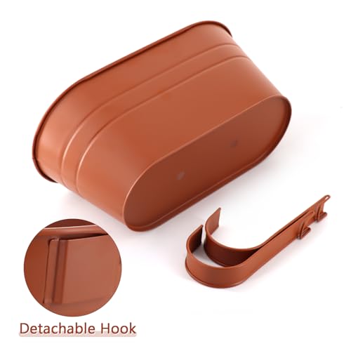 3 Pack Metal Railing Planters, 10.5" Oval Hanging Flower Pots with Detachable Hooks & Drainage Holes, Fits Rails up to 2.36", Galvanized Iron Fence Bucket for Balcony Garden Patio - Terracotta - color: Terracotta, size: 3 Pack, 10.5"L x 5.7"W x 4.7"H