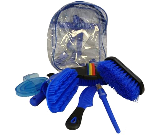 AJ Tack 8 Piece Kids Horse Grooming Kit with Backpack Blue