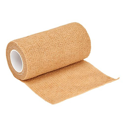 Juvale Bandage Wrap - 4 in x 5 yd, Tan, 6 Rolls - Self Adherent Cohesive Tape & Elastic Support - Breathable Vet Wrap & Medical Tape for Sports & Tattoo (Pack of 2) - size: 4" x 5 Yards (Pack of 2)