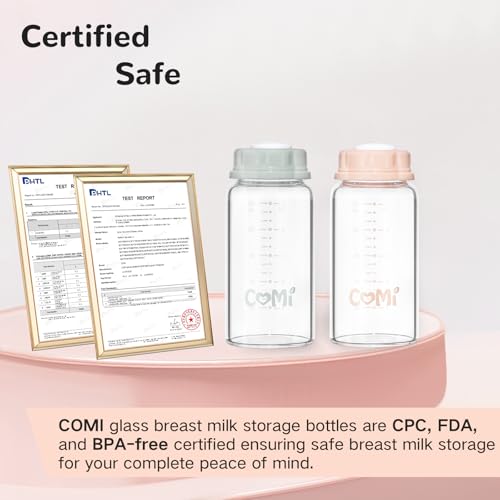 COMI Natural Glass Baby Bottle,Breastmilk Storage Bottle for Fridge,Breast Milk Container,Breast Pump Bottle Compatible with Medela Breast Pump,BPA Free,2PCS (5oz,2 Gray Lids) - style: 2Gray