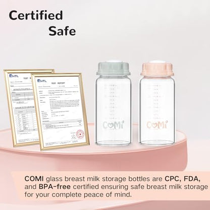 COMI Natural Glass Baby Bottle,Breastmilk Storage Bottle for Fridge,Breast Milk Container,Breast Pump Bottle Compatible with Medela Breast Pump,BPA Free,2PCS (5oz,2 Gray Lids) - style: 2Gray