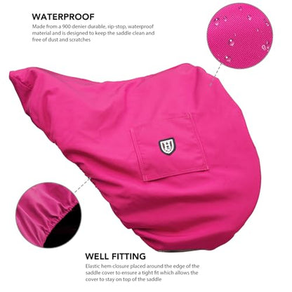Harrison Howard Premium English Saddle Cover, Waterproof & Breathable Fleece-Lined Protective Saddle Cover - color: Magenta, size: Dressage-One Size