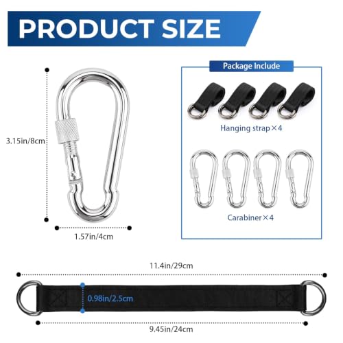 4 PCS Tree Swing Straps Hanging Kit with 4 Carabiners, 29cm / 0.95FT Length Tree Swing Hanging Straps Kit Perfect for Tree Swing Hammocks Punching Bag Gym Bar Chair Seat Outdoor - size: 0.95ft 4PCS