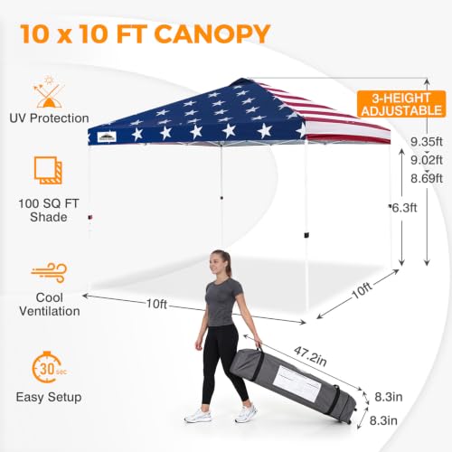 EAGLE PEAK 10x10 Pop Up Canopy Tent Easy Up Canopy Outdoor, American Flag - color: American Flag, size: 10x10