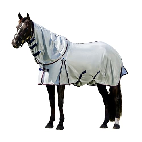 WeatherBeeta ComFiTec Airflow Fly Sheet Detach-A-Neck, Grey/Navy/Burgundy, 81" - size: 81"