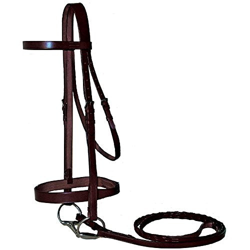 Classic Flat Leather English Hunt Bridle with 3/4" Wide Laced Reins, Stainless Steel Hardware, Heavy Duty. - color: Havana