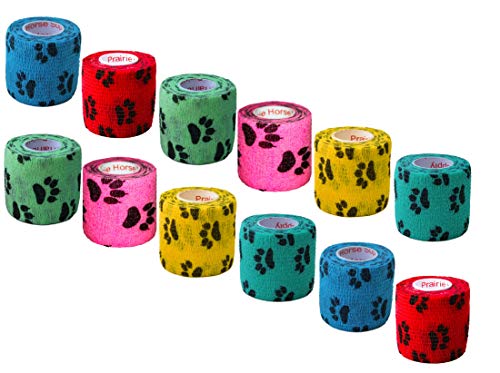 2 Inch Self Adhesive Bandage Wrap & Athletic Tape - 24Pk, Black Paw Prints - color: Paw Prints, size: 24 Rolls