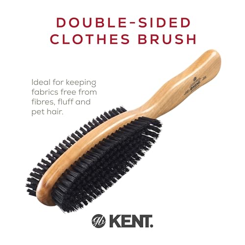 Kent CC20 Double Sided Cherrywood Clothes Brush and Lint Remover, Firm Side for Dust and Dirt, Soft Side for Gentle Brushing for Keeping Fabrics Free from Fibres, Fluff and Pet Hair, Made in England - style: CC20