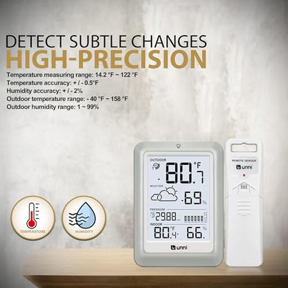 Indoor Outdoor Thermometer Wireless Weather Station 330ft Sensor - color: White+Grey