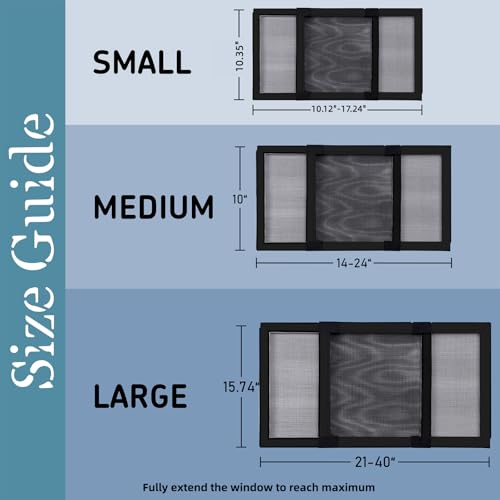 BAFLOTEX Adjustable Window Screens, 10.35 x 10.12-17.24 Inch, Black, 2 Pack - color: Black, size: 10"H*10-16"W, 2 Pack