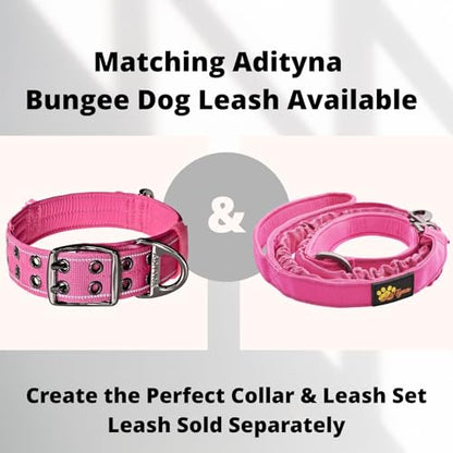 ADITYNA Heavy Duty Pink Dog Collar for Medium Dogs with Traffic Handle - color: Pink, size: Medium: Fit 15-19" Neck