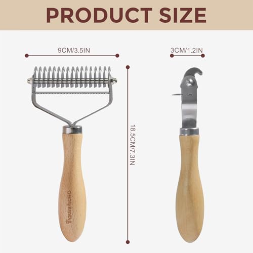 3-in-1 Professional Pet Shedding Dematting Comb - Deshedding Undercoat Rake for Dogs with Stainless Steel Blades Metal Pet Brush with Wood Handle Matted Hair Detangling Thinning and Shedding - style: Upgraded 3-in-1 Comb
